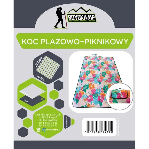 Wybór klientów KOC PLAŻOWO PIKNIKOWY 200X150CM LIŚCIE JUNGLE MULTIKOLOR ROYOKAMP