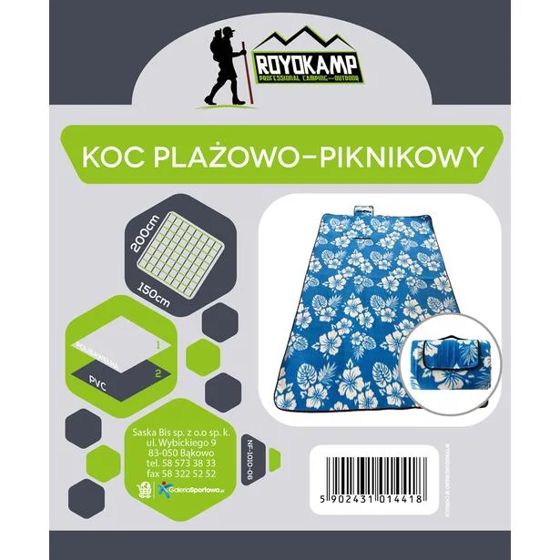 Darmowa dostawa KOC PLAŻOWO PIKNIKOWY 200X150CM NIEBIESKI KWIATY ROYOKAMP
