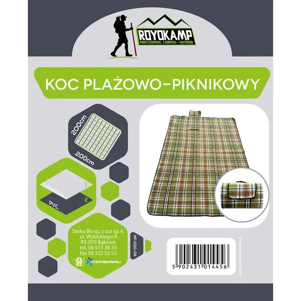 Kup teraz KOC PLAŻOWO PIKNIKOWY 200X200CM ZIELONA KRATA ROYOKAMP