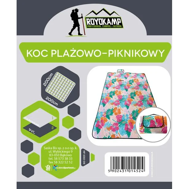 KOC PLAŻOWO PIKNIKOWY 200X200CM LIŚCIE JUNGLE MULTIKOLOR ROYOKAMP Obniżka ceny
