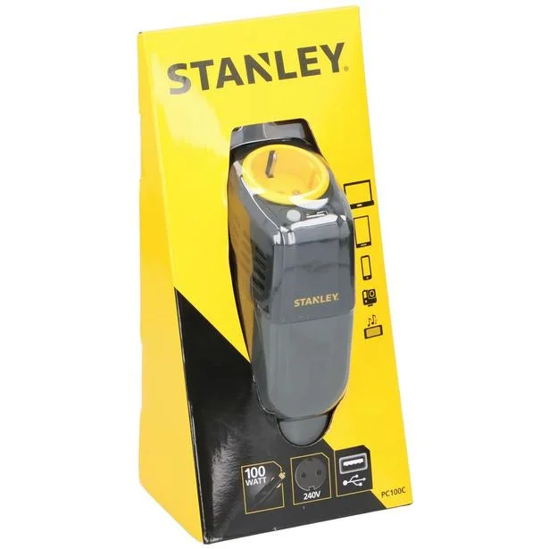 PRZETWORNICA DO SAMOCHODU STANLEY 12V do 230V MOC 100W PIONOWA Szybka dostawa