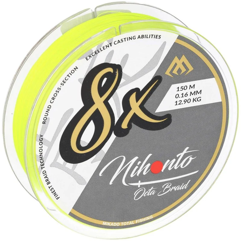 Plecionka Mikado Nihonto Octa Braid 0.18mm/16.4kg/150m - Fluo Żółta Łatwy zwrot
