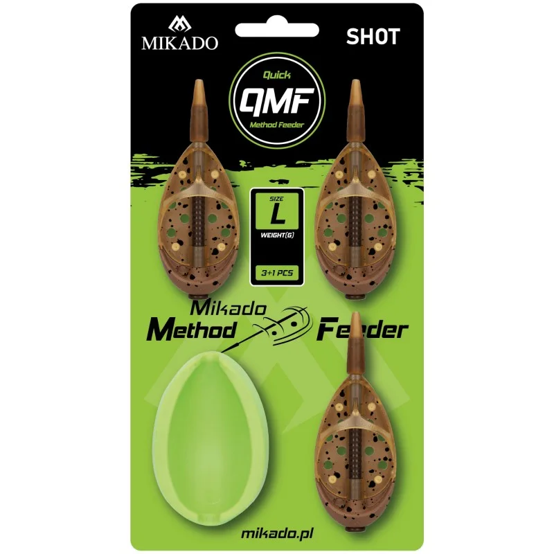Oferta limitowana Koszyczki Mikado Method Feeder Shot Q.m.f. Set L - 3x40g + Foremka