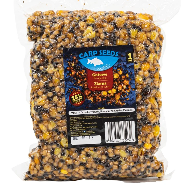 Mix T Ziaren Carp Seeds Orzechy Tygrysi Pszenica Kukurydza Konopie 1kg Hit cenowy