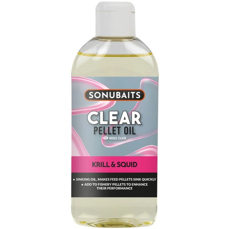 Łatwy zwrot Atraktor Sonubaits Clear Pellet Oil - Krill & Squid 200ml