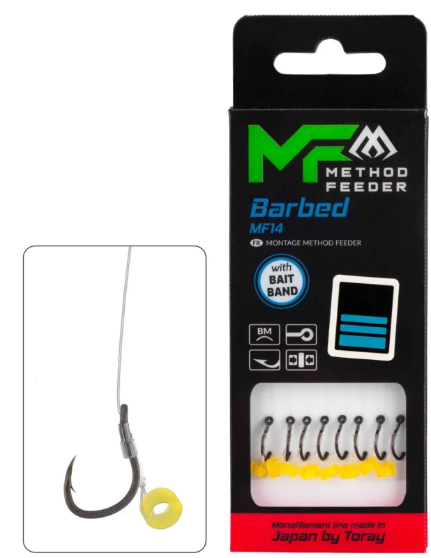 Nowy PRZYPONY MIKADO METHOD FEEDER - MF14 Z GUMKĄ Barbed rozm - 10