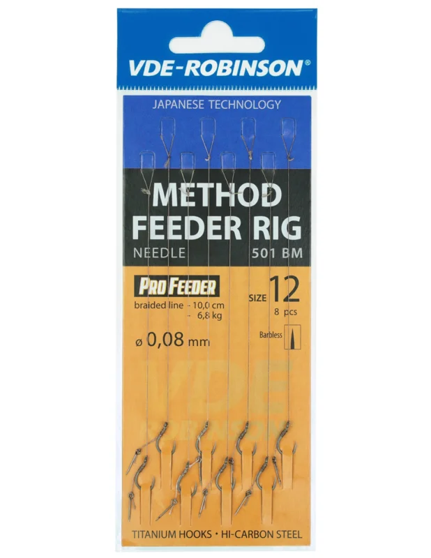Przypony VDE-Robinson Method Feeder 501BM Barbless / Plecionka / Z Igłą - roz. 8 Tylko dziś