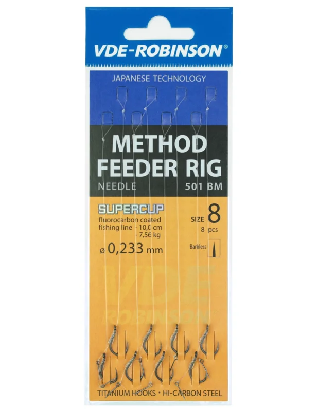 Wyjątkowa oferta Przypony VDE-Robinson Method Feeder 501BM Barbless / Plecionka / Z Igłą - roz. 6