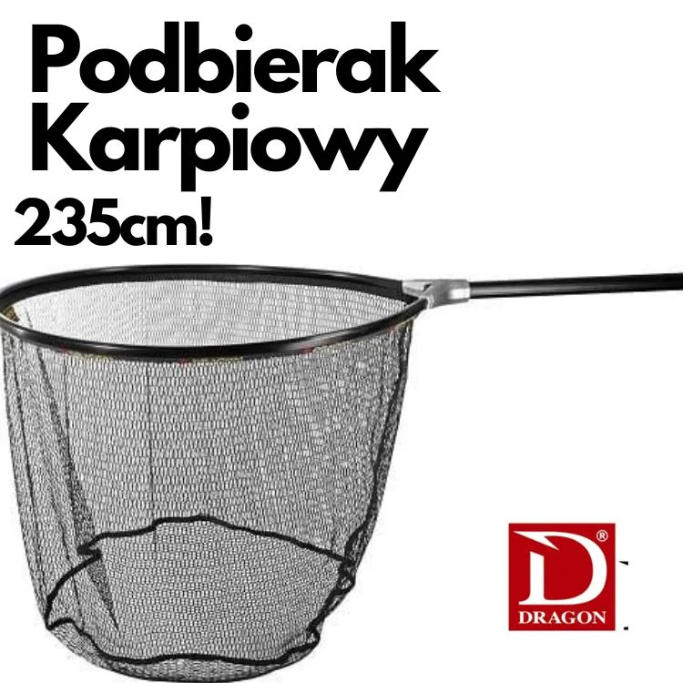 Najlepsza cena Podbierak Karpiowy Dragon z Gumowaną Siatką 75x65cm 235cm