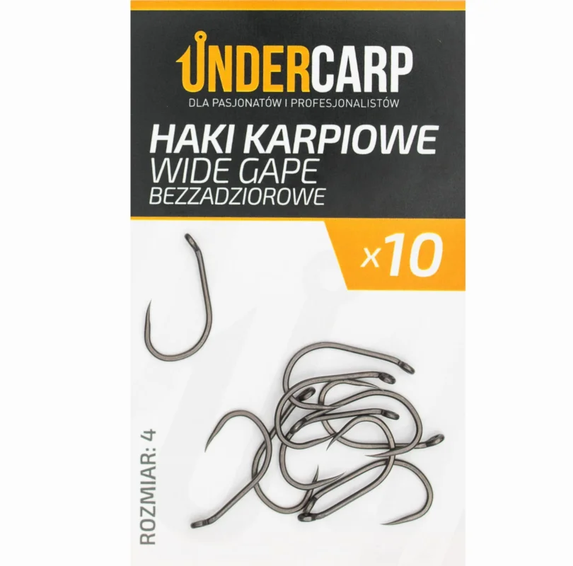 Szybka wysyłka Undercarp Teflonowe haki karpiowe WIDE GAPE bezzadziorowe size 4