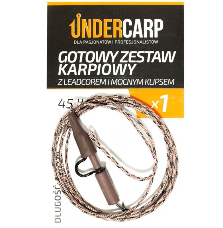 Zamów dziś Undercarp zestaw karpiowy z leadcorem i mocnym klipsem 45 lbs 100 cm brązowy