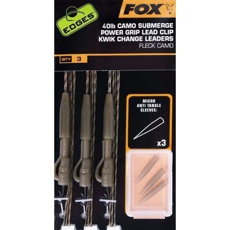 Okazja Przypon Fox Edges Submerge Camo Leader Lead Clip Kwik Change 40lb/75cm (3szt.)