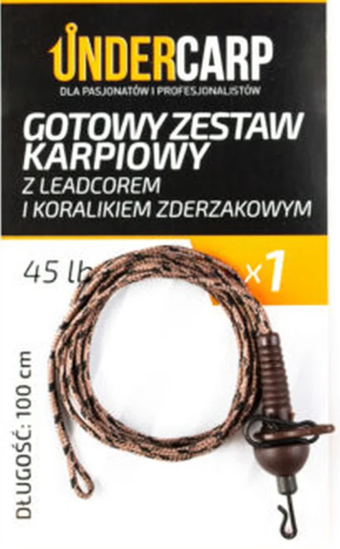 Taniej Zestaw Undercarp Gotowy karpiowy z leadcorem i koralikiem zderzakowym 45 lbs / 100 cm brązowy