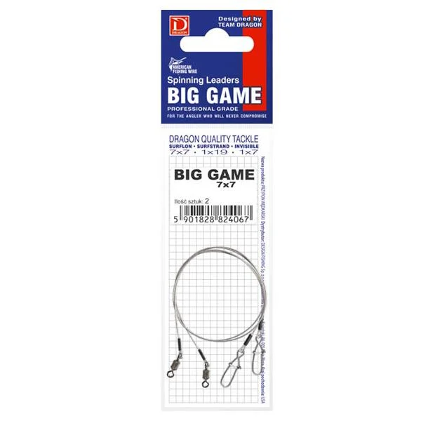Hit sprzedaży Przypon spinningowy Dragon 7x7 Surflon Big Game 30kg 25cm 2 sztuki