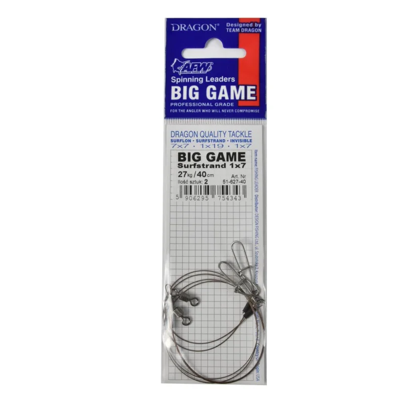 Przypon spinningowy Dragon 1x7 Surfstr. Big Game 27kg40cm 2 sztuki Ograniczona ilość