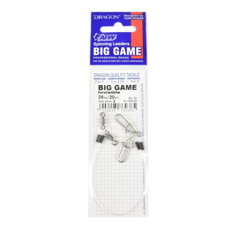 Darmowy zwrot Przypon spinningowy Dragon fluorocarbon Big Game 25 kg 20cm