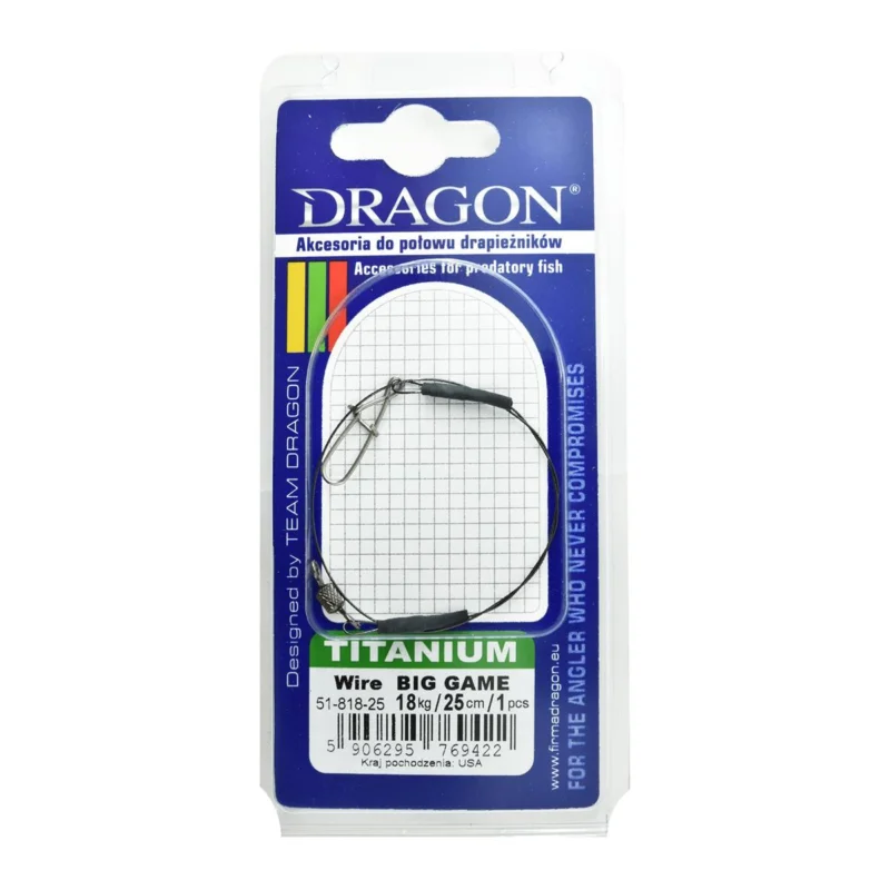 Przypon spinningowy Dragon Titanium Big Game 18kg 25cm 1 sztuka Hit sprzedaży