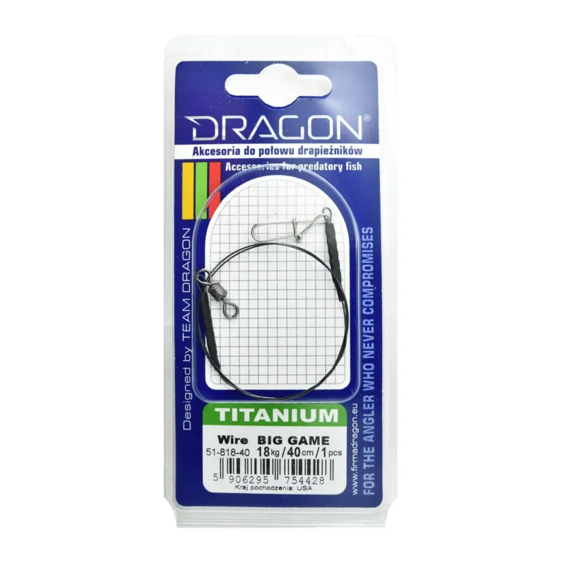 Przypon spinningowy Dragon Titanium Big Game 18kg 40cm 1 sztuka Darmowa dostawa