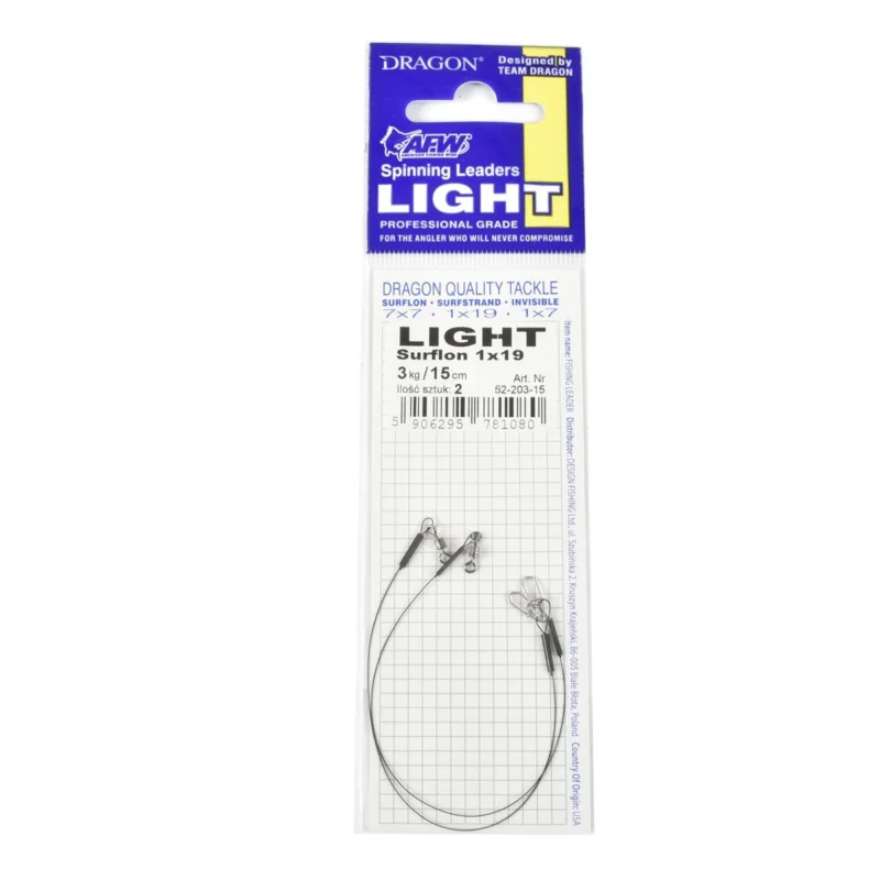 Ograniczona ilość Przypon spinningowy Dragon 1x19 Surflon Light 3kg 15cm 2 sztuki