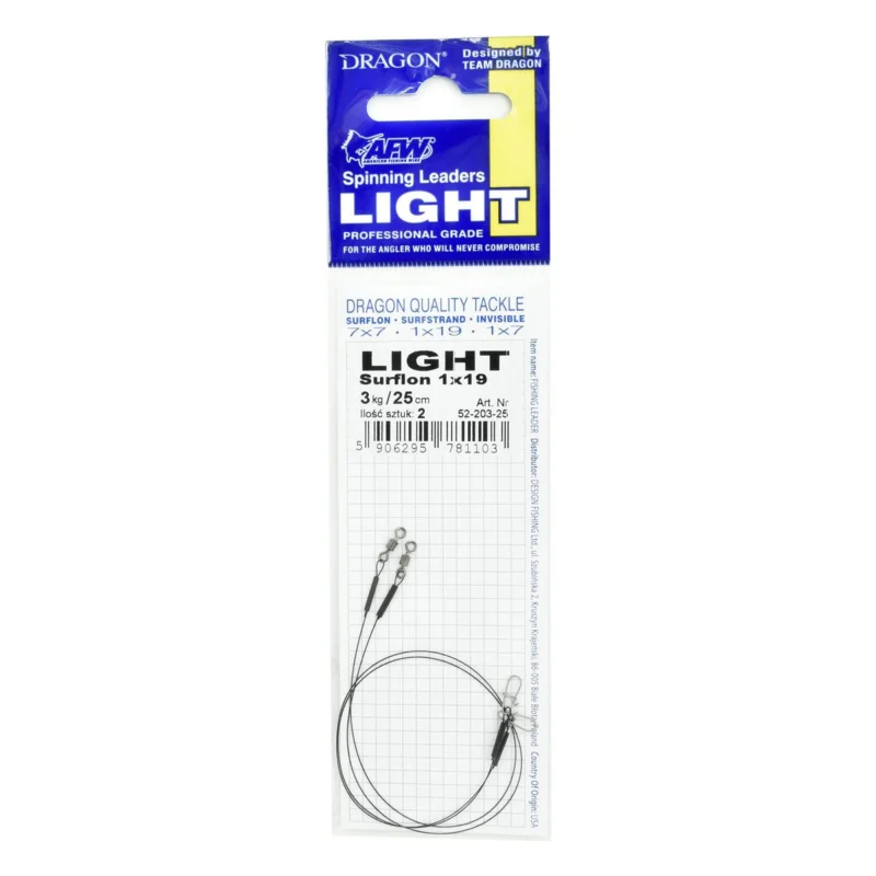 Przypon spinningowy Dragon 1x19 Surflon Light 3kg 25cm 2 sztuki Nowość