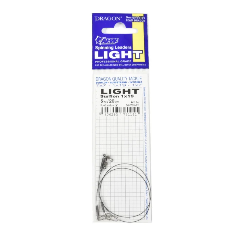 Przypon spinningowy Dragon 1x19 Surflon Light 5kg 20cm 2 sztuki Nowy