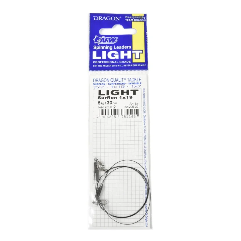 Przypon spinningowy Dragon 1x19 Surflon Light 5kg 30cm 2 sztuki Ekspresowa dostawa