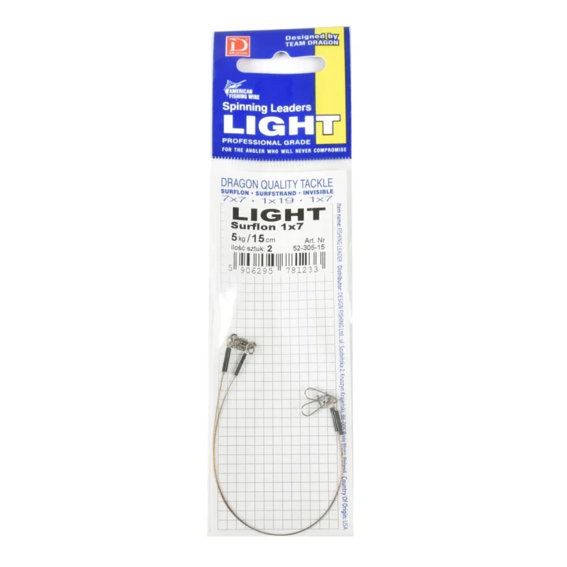 Przypon spinningowy Dragon 1x7 Surflon Light 5kg 15cm 2 sztuki Bestseller