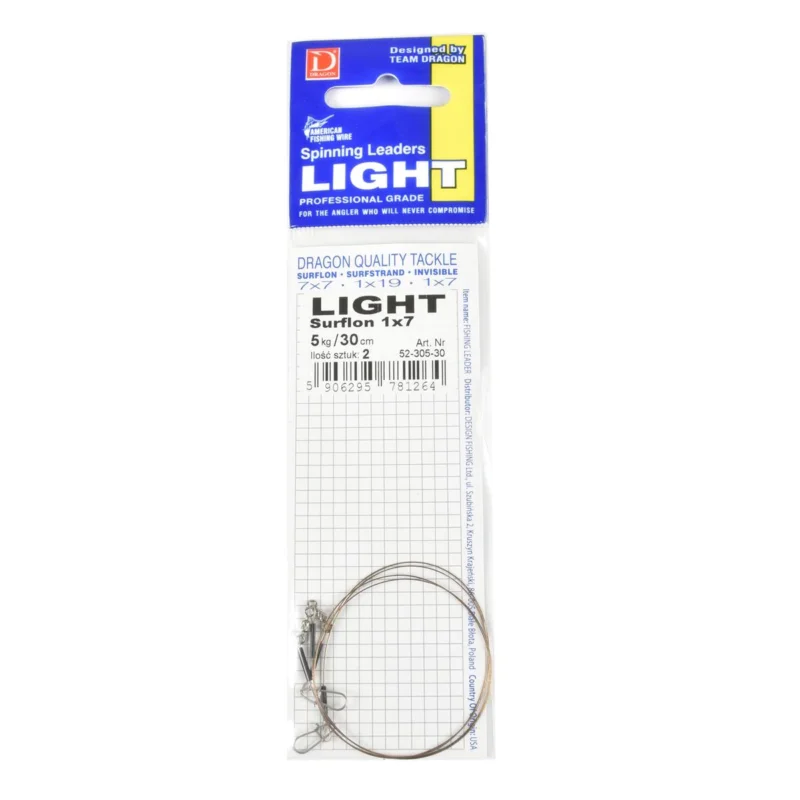 Oferta limitowana Przypon spinningowy Dragon 1x7 Surflon Light 5kg 30cm 2 sztuki