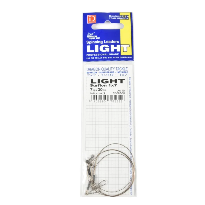 Przypon spinningowy Dragon 1x7 Surflon Light 7kg 30cm 2 sztuki Wysoka jakość
