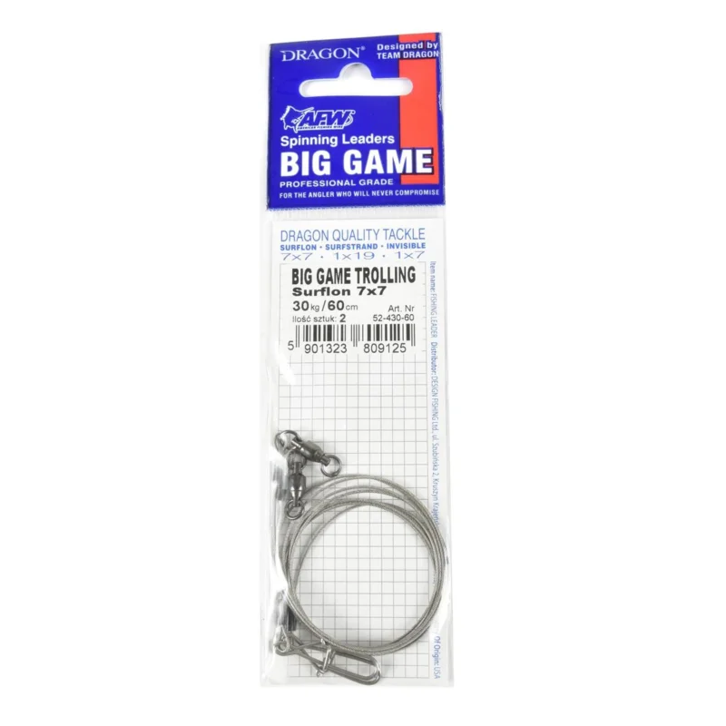 Przypon spinningowy Dragon 7x7 Surflon Big Game 30kg 60cm 2 sztuki Tylko dziś