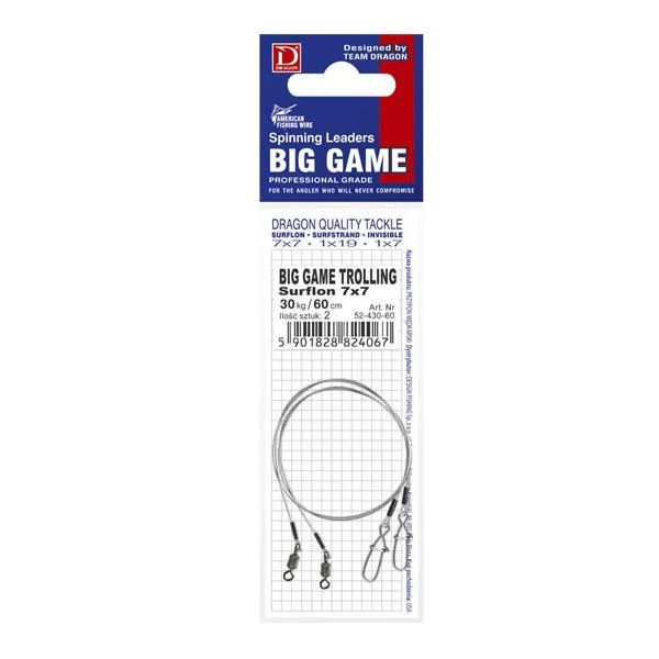 Nowy Przypon spinningowy Dragon 7x7 Surflon Big Game 30kg 100cm 2 sztuki