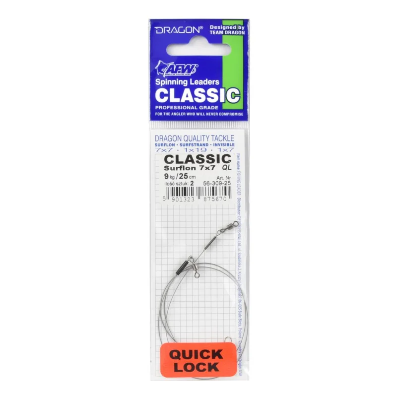 Oferta Przypon spinningowy Dragon Classic Quick Lock 7x7 Surflon 9kg 25cm 2 sztuki