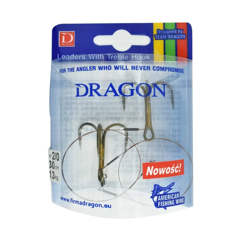 Przypon spinningowy Dragon z kotwicą rozmiar 2/0 30cm 13kg 2 sztuki Szybka dostawa