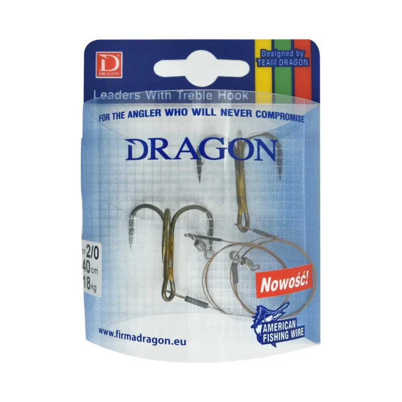 Przypon spinningowy Dragon z kotwicą rozmiar 2/0 40cm 18kg 2 sztuki Szybka wysyłka