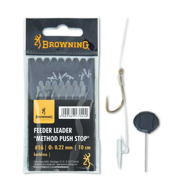 Cena promocyjna Haczyki bezzadziorowe z przyponem Method Feeder Browning Push Stop hak rozmiar 16