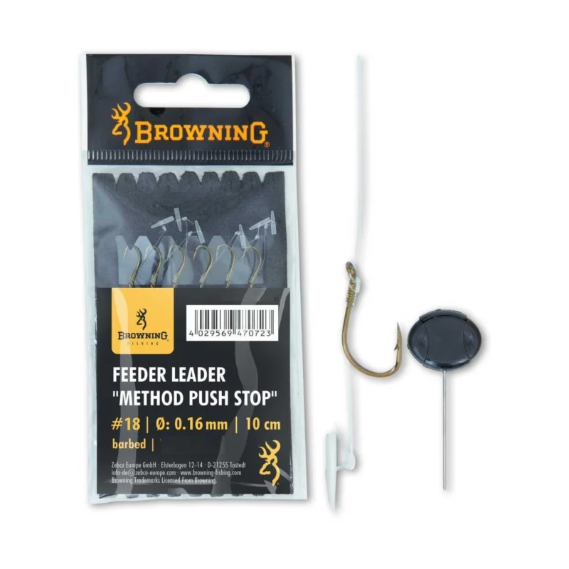 Wyprzedaż Haczyki bezzadziorowe z przyponem Method Feeder Browning Push Stop hak rozmiar 18