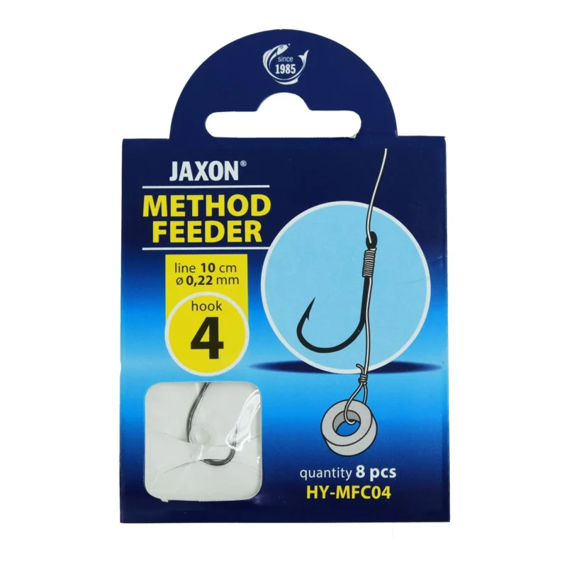 Kup online Haczyki z przyponem Jaxon Method Feeder z wlosem i gumką 0.22mm 10cm rozmiar 4 8 sztuk