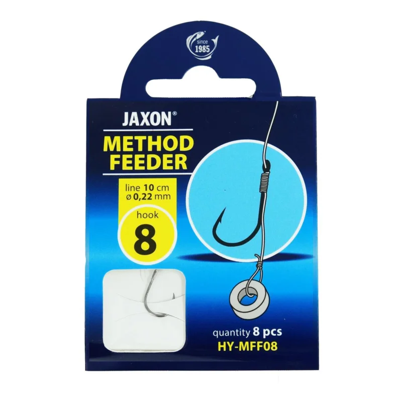 Haczyki z przyponem Jaxon Method Feeder z wlosem i gumką 0.22mm 10cm rozmiar 8 8 sztuk Bezpieczne zakupy