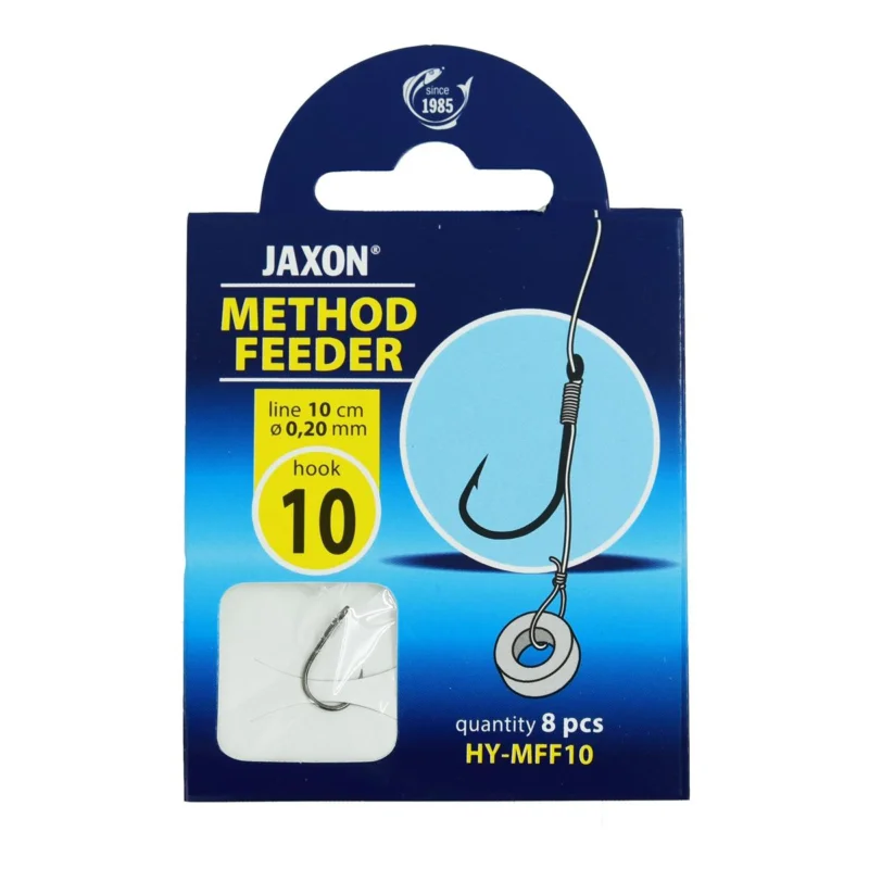 Haczyki z przyponem Jaxon Method Feeder z wlosem i gumką 0.20mm 10cm rozmiar 10 8 sztuk Promocja