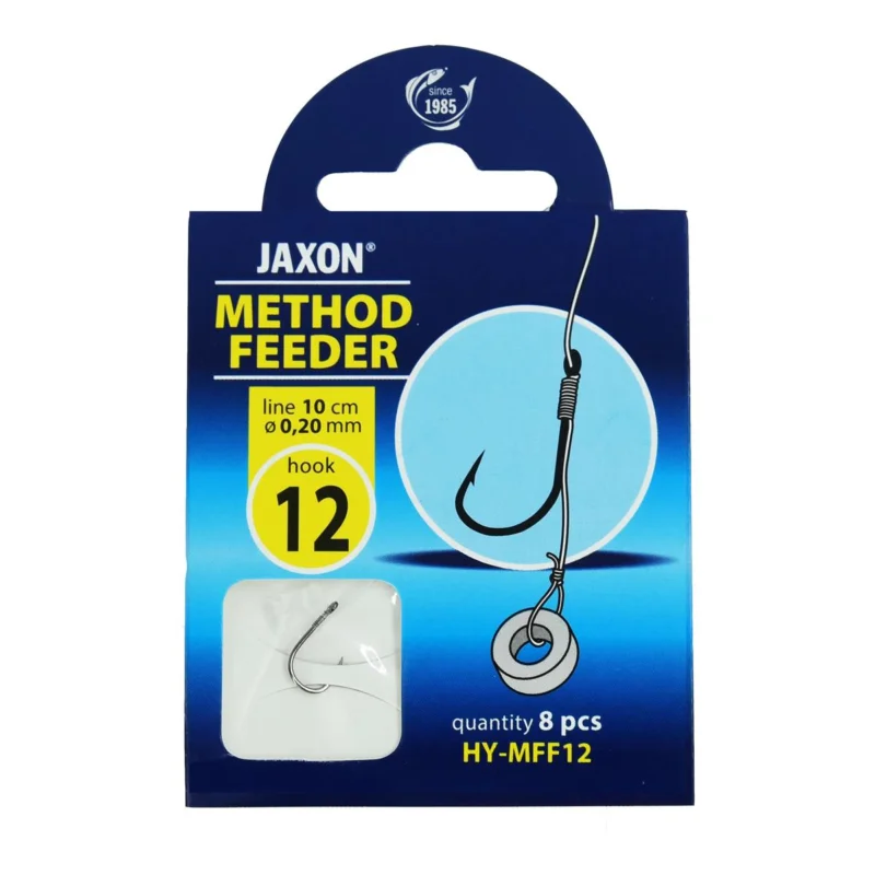 Haczyki z przyponem Jaxon Method Feeder z wlosem i gumką 0.20mm 10cm rozmiar 12 8 sztuk Rabat