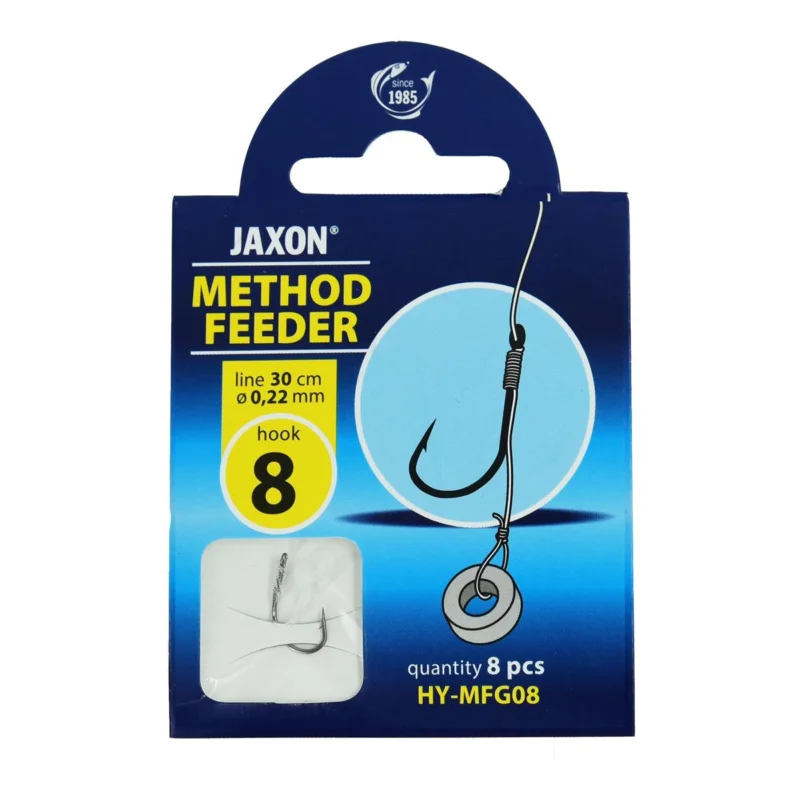 Promocja Haczyki z przyponem Jaxon Method Feeder z wlosem i gumką 0.22mm 30cm rozmiar 8 8 sztuk