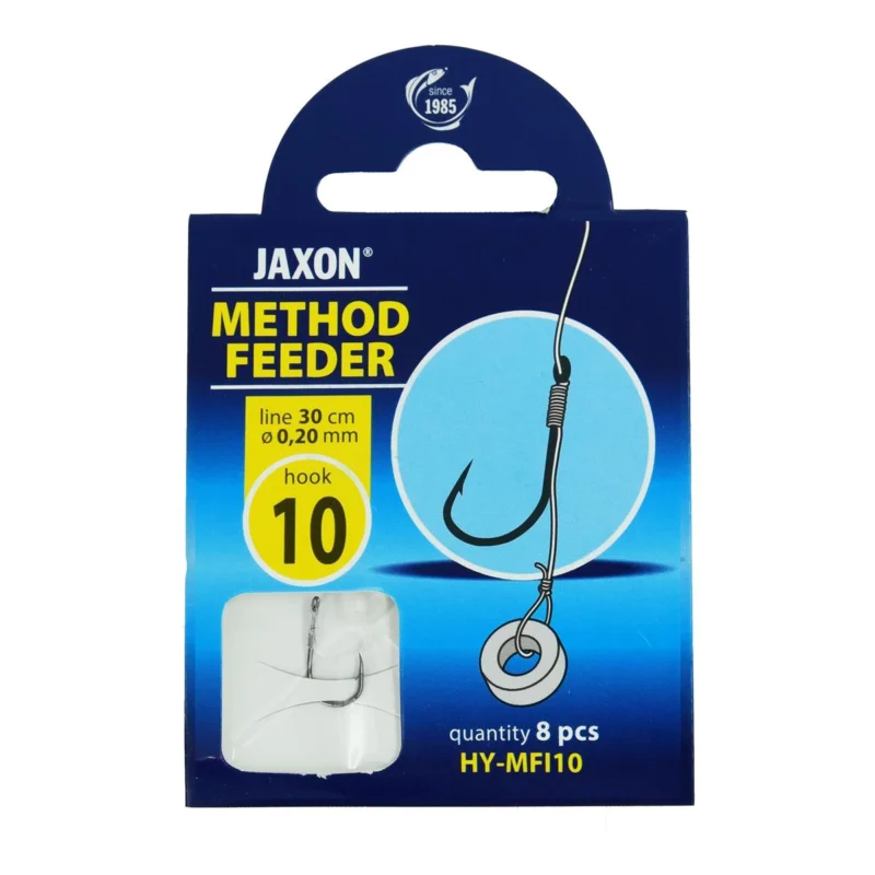 Haczyki z przyponem Jaxon Method Feeder z wlosem i gumką 0.20mm30cm rozmiar 10 8 sztuk Bestseller