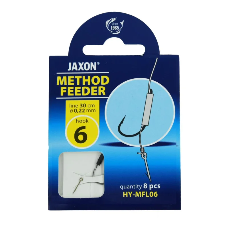 Haczyki z przyponem Jaxon Method Feeder z igłą 0.22mm 30cm rozmiar 6 8 sztuk Wyjątkowa oferta