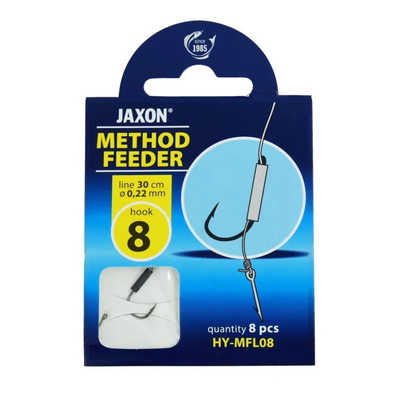 Hit sprzedaży Haczyki z przyponem Jaxon Method Feeder z igłą 0.22mm 30cm rozmiar 8 8 sztuk