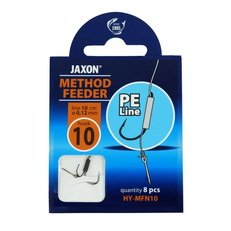 Haczyki z przyponem (z plecionki) Jaxon Method Feeder z igłą 0.12mm 10cm rozmiar 10 8 sztuk Premium