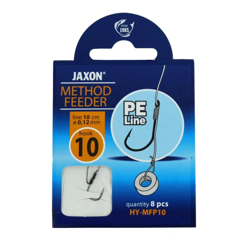 Tylko do końca tygodnia Haczyki z przyponem (z plecionki) Jaxon Method Feeder z włosem i gumką 0.12mm 10cm rozmiar 10 8 sztuk