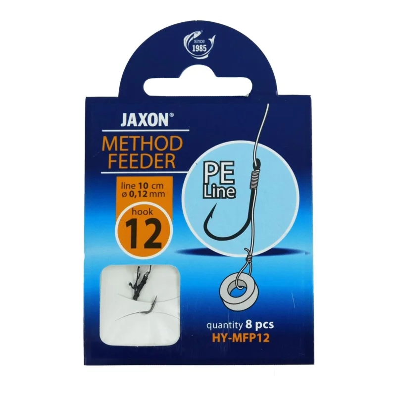 Haczyki z przyponem (z plecionki) Jaxon Method Feeder z włosem i gumką 0.12mm 10cm rozmiar 12 8 sztuk Dostępne od ręki