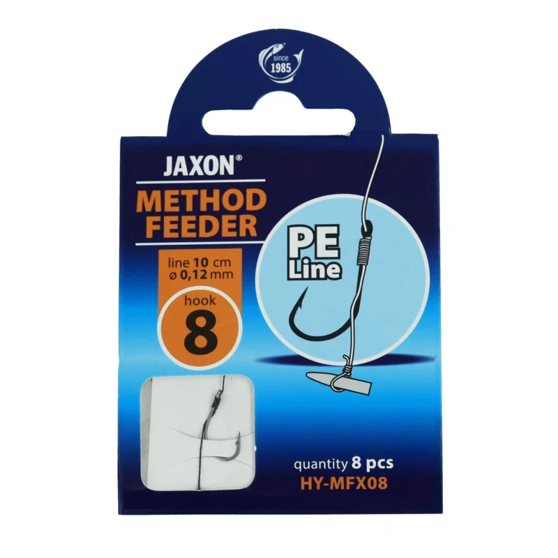 Haczyki z przyponem (z plecionki) Jaxon Method Feeder z włosem i stoperem 0.12mm 10cm rozmiar 8 8 sztuk Nowość