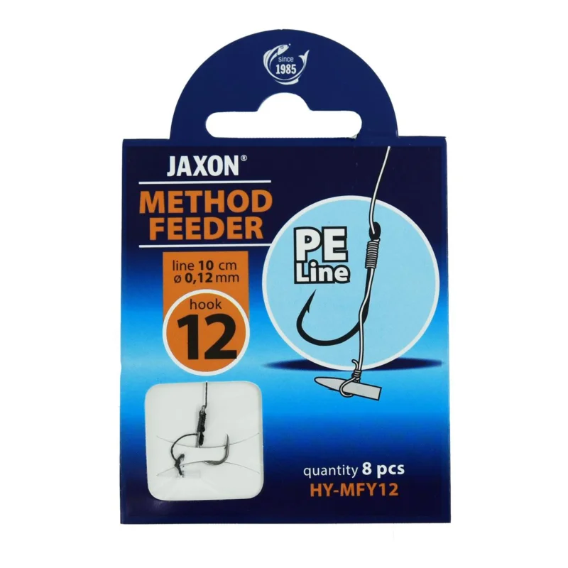 Oferta czasowa Haczyki z przyponem (z plecionki) Jaxon Method Feeder z włosem i stoperem 0.12mm 10cm rozmiar 12 8 sztuk