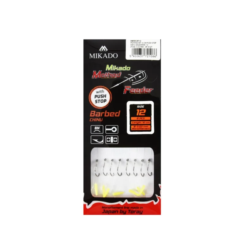 Bestseller Haczyki z przyponem Mikado Method Feeder push stop rozmiar 12 8 sztuk